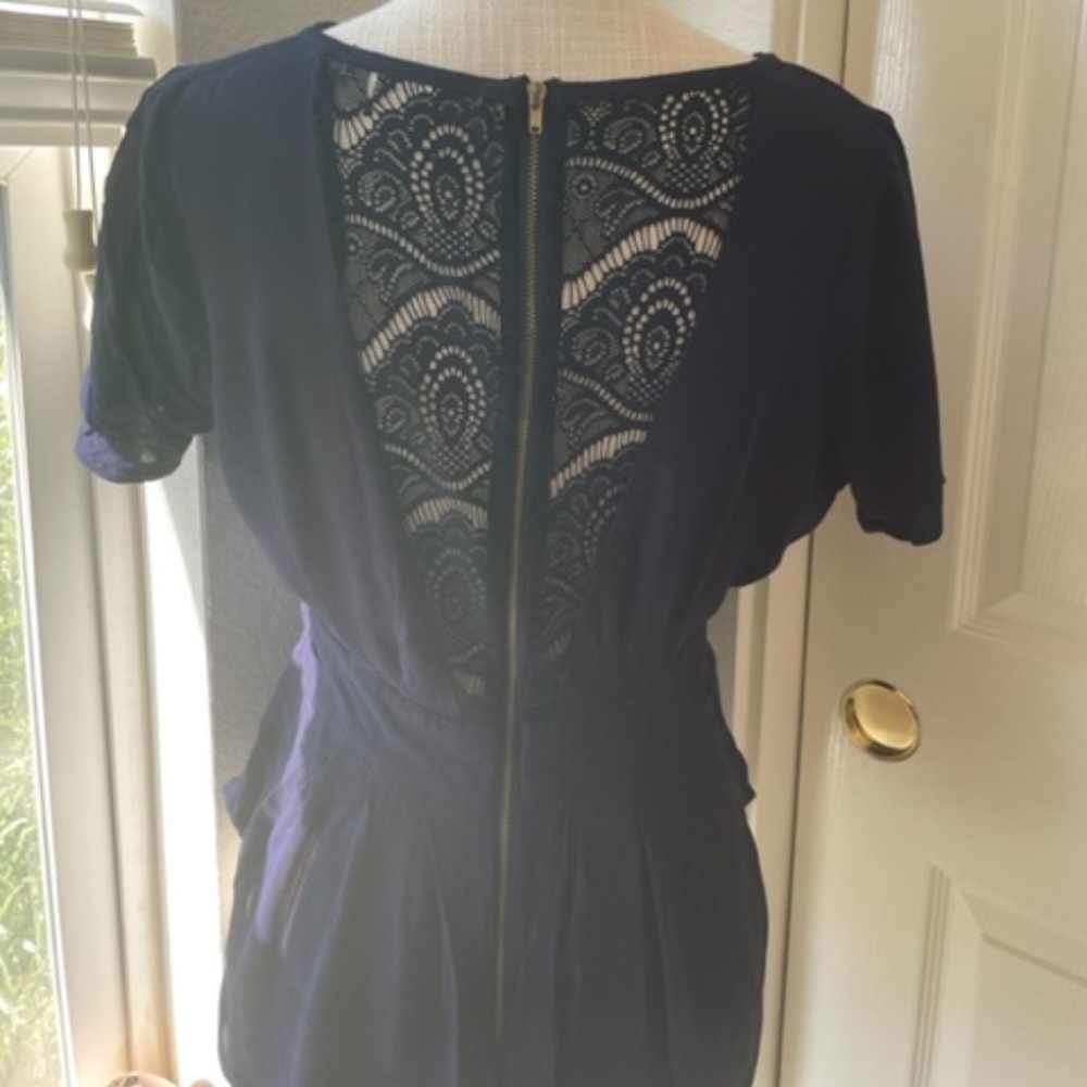 Liberty Love | Navy Floral Babydoll Lace Blouse With Back Zipper | Size S